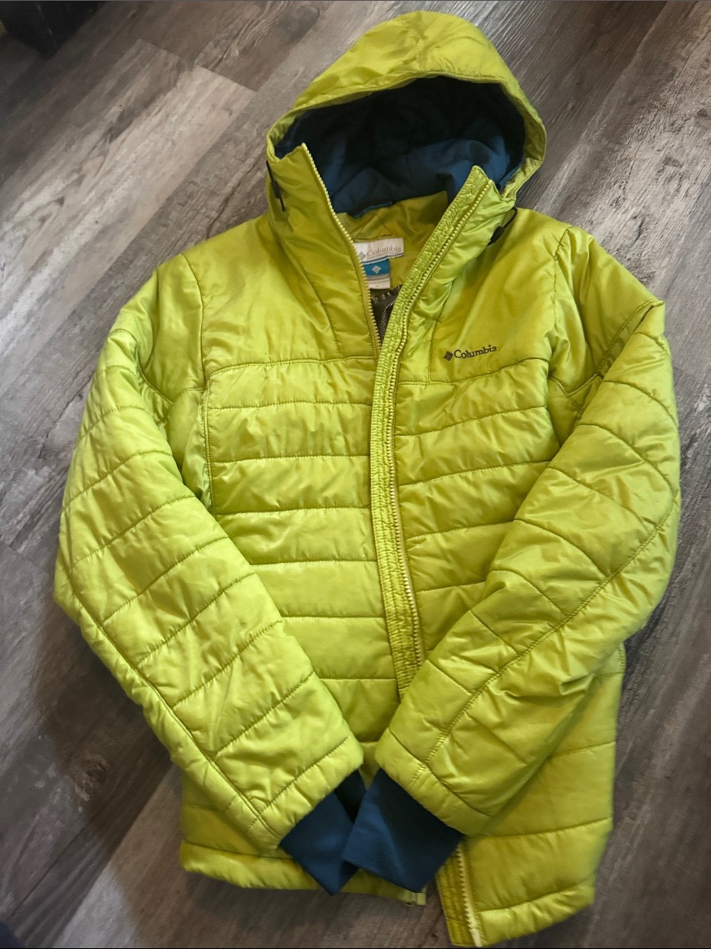 Columbia Kids Neon Green Quilted Puffer Jacket with Hood